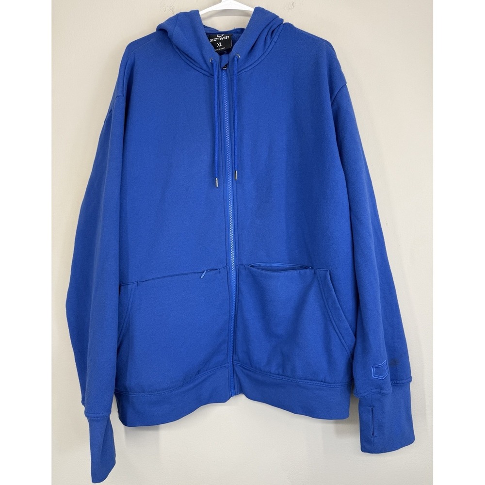 SCOTTeVEST Men's XL Hoodie Sweatshirt Full Zip Multiple Pockets Travel Blue